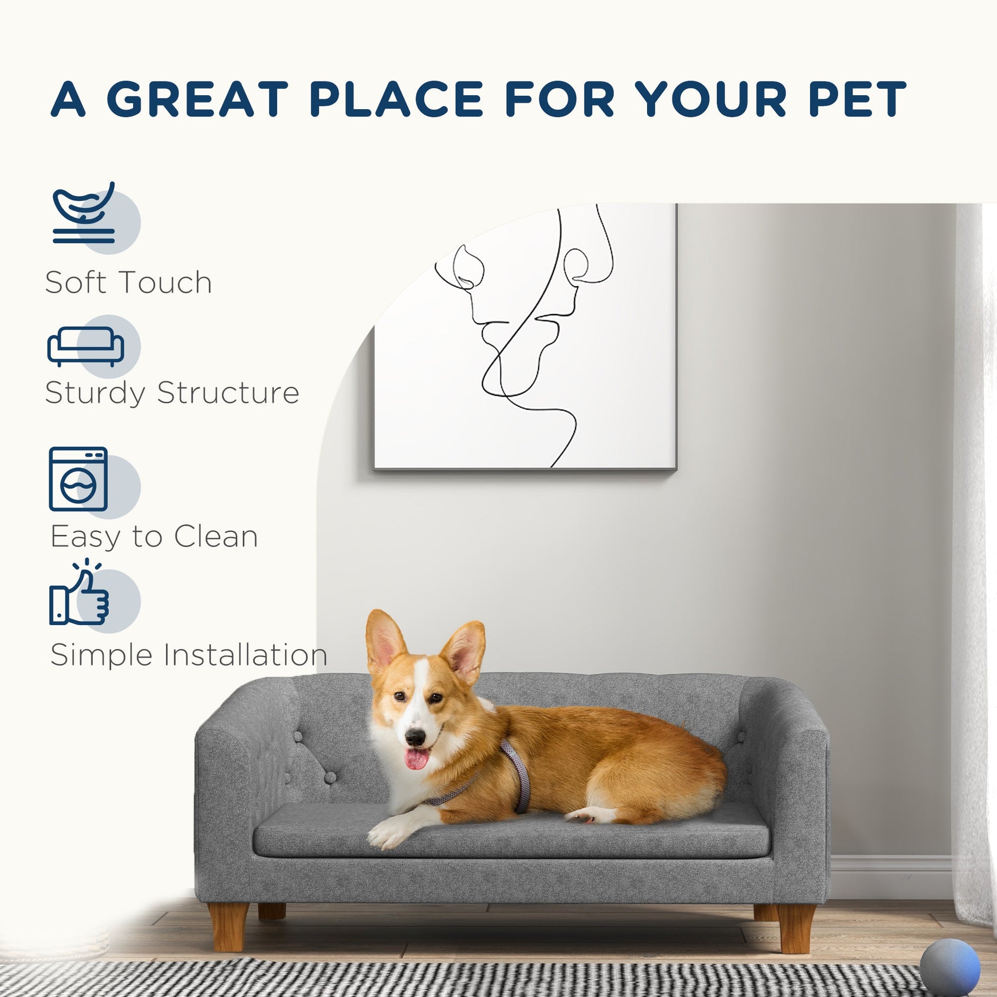 Dog Sofa Bed, Elevated Dog Couch for Small and Medium Dogs, with Soft Cushion, Removable and Washable Cover, Anti-slip Pads, Grey-4