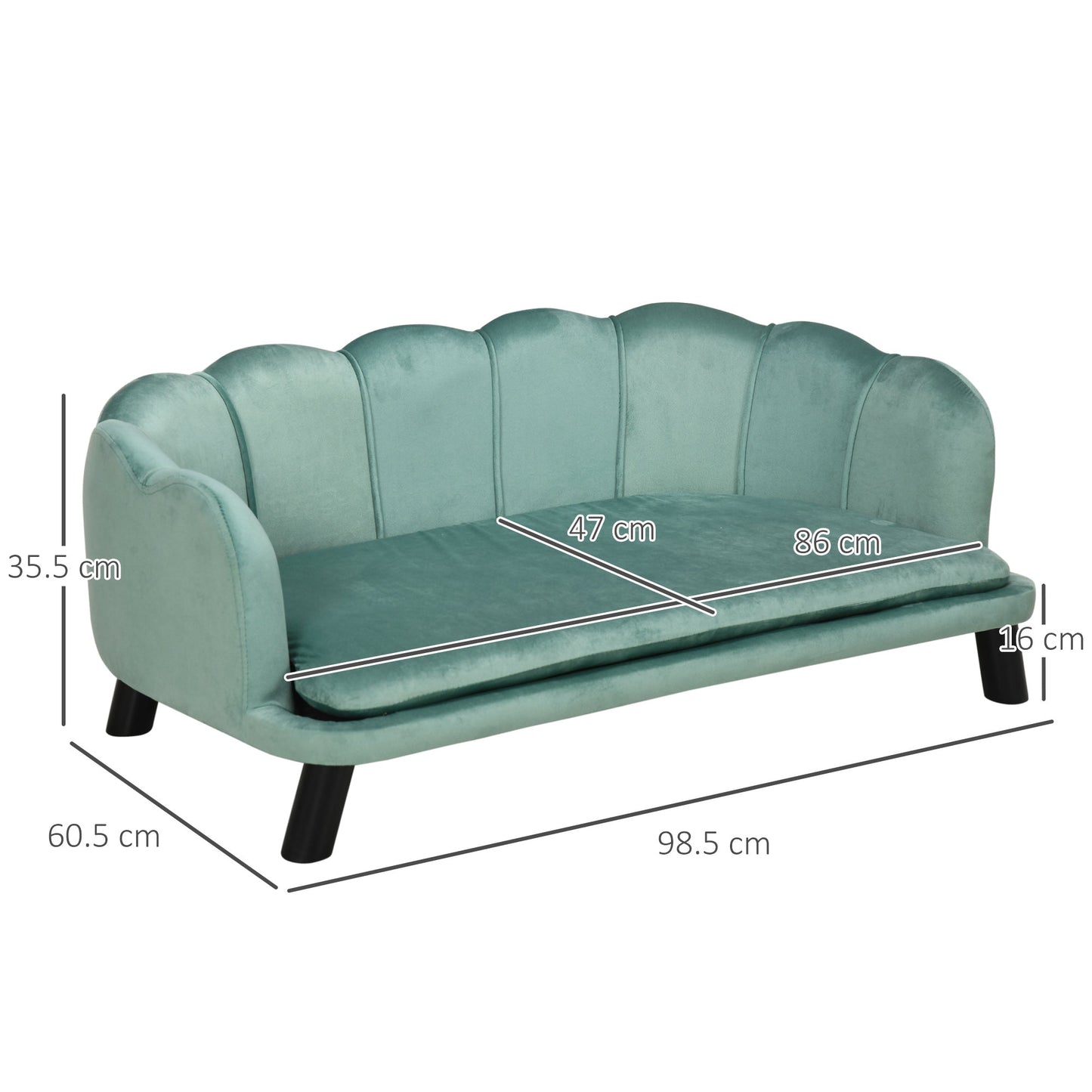 Dog Sofa, Pet Couch Bed for Medium, Large Dogs, with Legs, Cushion - Green-2