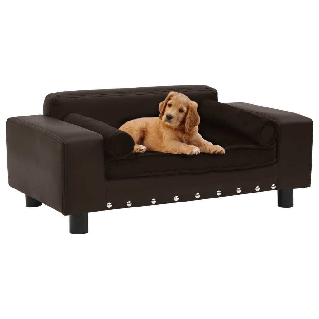 NNEVL Dog Sofa Brown 81x43x31 cm Plush and Faux Leather-0
